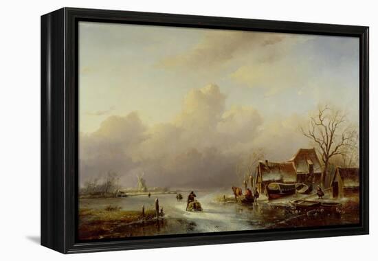 Dutch Winter Landscape-Andreas Schelfhout-Framed Premier Image Canvas