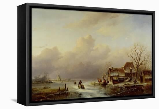 Dutch Winter Landscape-Andreas Schelfhout-Framed Premier Image Canvas