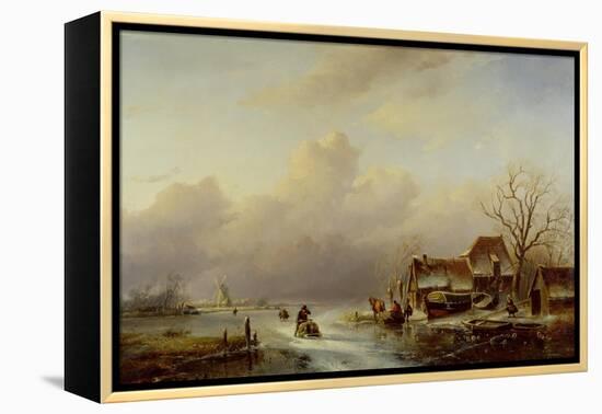 Dutch Winter Landscape-Andreas Schelfhout-Framed Premier Image Canvas