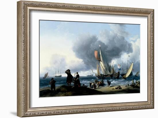 Dutchmen Embarking onto a Yacht, C.1670-Ludolf Backhuysen-Framed Giclee Print