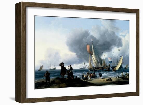 Dutchmen Embarking onto a Yacht, C.1670-Ludolf Backhuysen-Framed Giclee Print