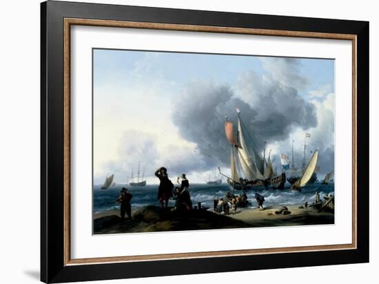 Dutchmen Embarking onto a Yacht, C.1670-Ludolf Backhuysen-Framed Giclee Print