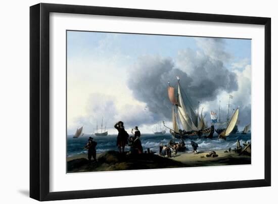 Dutchmen Embarking onto a Yacht, C.1670-Ludolf Backhuysen-Framed Giclee Print