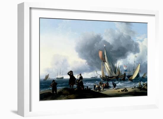 Dutchmen Embarking onto a Yacht, C.1670-Ludolf Backhuysen-Framed Giclee Print