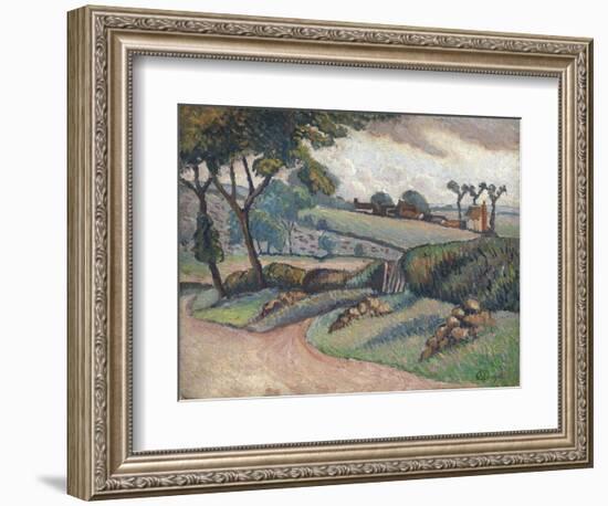 Duton Hill, Essex, 1910 (Oil on Canvas Laid on Board)-Lucien Pissarro-Framed Giclee Print