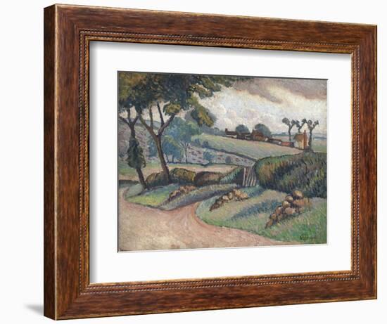 Duton Hill, Essex, 1910 (Oil on Canvas Laid on Board)-Lucien Pissarro-Framed Giclee Print