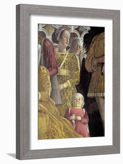 Dwarf and Courtiers, Family and Court of Marchese Ludovico Gonzaga III of Mantua, c.1465-74-Andrea Mantegna-Framed Giclee Print