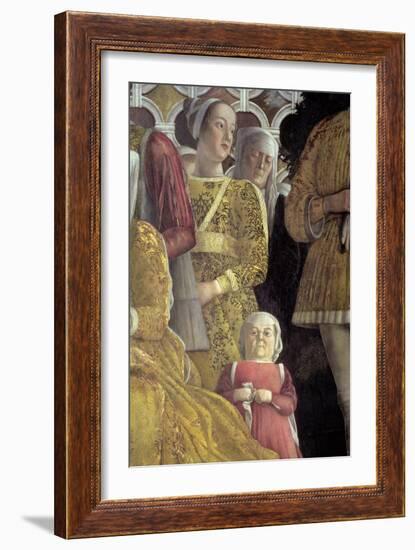 Dwarf and Courtiers, Family and Court of Marchese Ludovico Gonzaga III of Mantua, c.1465-74-Andrea Mantegna-Framed Giclee Print