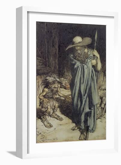 Dwarf and Wotan, from Wagner's 'Ring of the Niebelungen', 1911-Arthur Rackham-Framed Giclee Print
