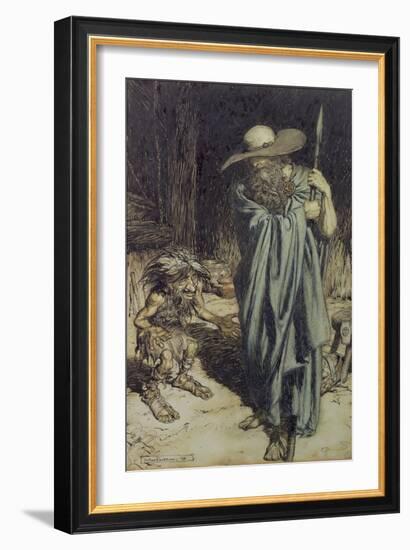 Dwarf and Wotan, from Wagner's 'Ring of the Niebelungen', 1911-Arthur Rackham-Framed Giclee Print