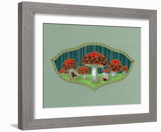 Dwarfs among Toadstools Cigar Box Label-Lantern Press-Framed Art Print