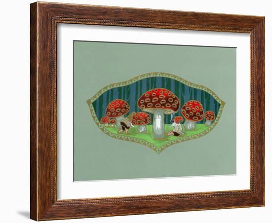 Dwarfs among Toadstools Cigar Box Label-Lantern Press-Framed Art Print