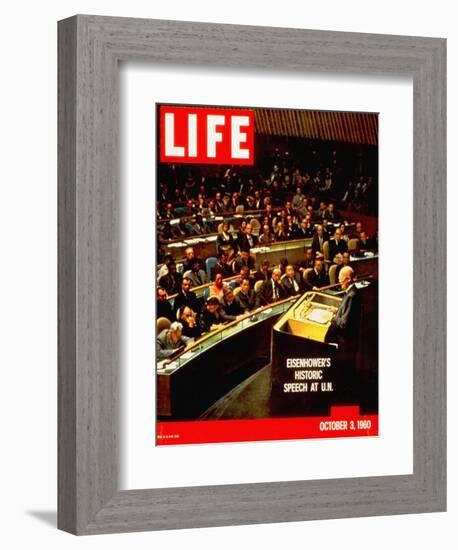 Dwight D. Eisenhower Giving Speech at the United Nations, October 3, 1960-Ralph Crane-Framed Photographic Print