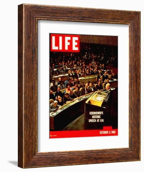 Dwight D. Eisenhower Giving Speech at the United Nations, October 3, 1960-Ralph Crane-Framed Photographic Print