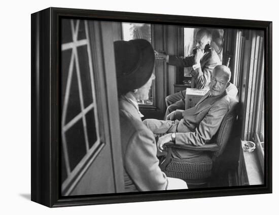 Dwight D. Eisenhower on the Train During the Presidential Campaigns-Joe Scherschel-Framed Premier Image Canvas