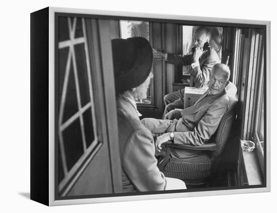 Dwight D. Eisenhower on the Train During the Presidential Campaigns-Joe Scherschel-Framed Premier Image Canvas