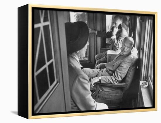 Dwight D. Eisenhower on the Train During the Presidential Campaigns-Joe Scherschel-Framed Premier Image Canvas