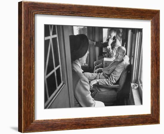 Dwight D. Eisenhower on the Train During the Presidential Campaigns-Joe Scherschel-Framed Photographic Print