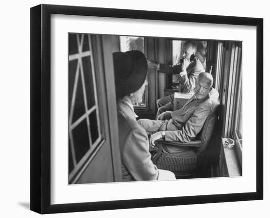 Dwight D. Eisenhower on the Train During the Presidential Campaigns-Joe Scherschel-Framed Photographic Print