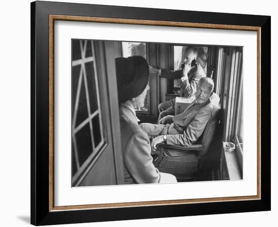 Dwight D. Eisenhower on the Train During the Presidential Campaigns-Joe Scherschel-Framed Photographic Print