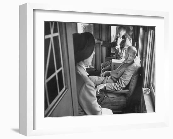 Dwight D. Eisenhower on the Train During the Presidential Campaigns-Joe Scherschel-Framed Photographic Print