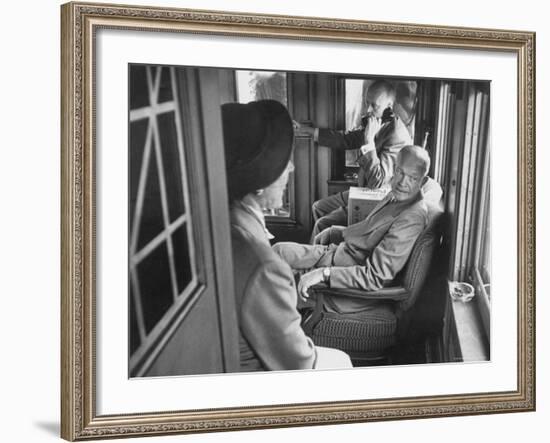 Dwight D. Eisenhower on the Train During the Presidential Campaigns-Joe Scherschel-Framed Photographic Print