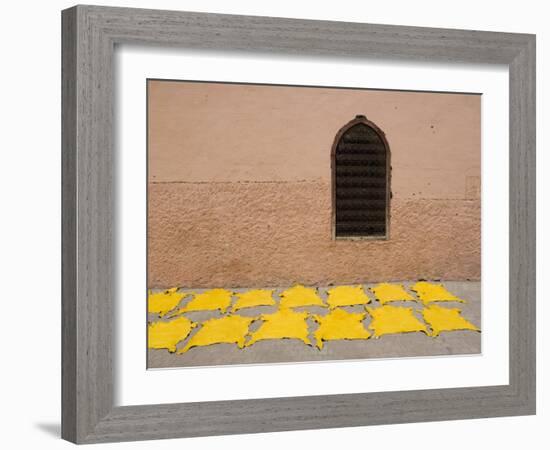 Dyed Leather Hides Drying in Street in the Souk, Medina, Marrakech, Morocco, North Africa, Africa-Martin Child-Framed Photographic Print