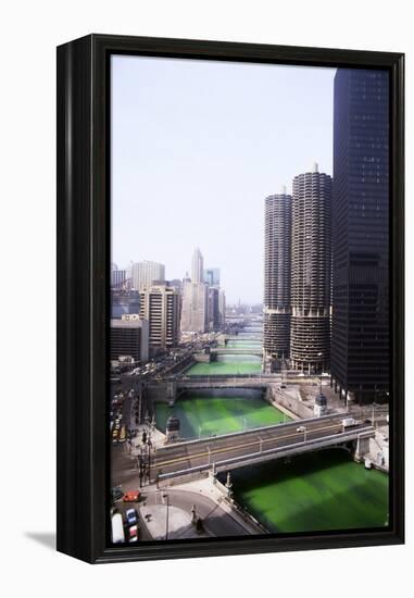 Dyeing Chicago River Green for St.Patricks Day-null-Framed Premier Image Canvas