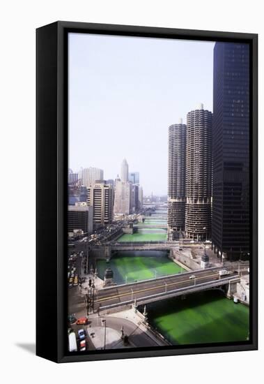 Dyeing Chicago River Green for St.Patricks Day-null-Framed Premier Image Canvas