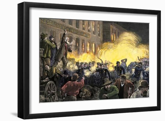 Dynamite Bomb Exploding Among Police Ranks during the Haymarket Square Riot in Chicago, c.1886-null-Framed Giclee Print