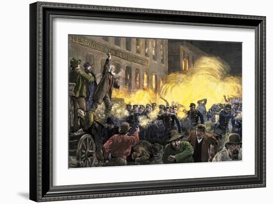 Dynamite Bomb Exploding Among Police Ranks during the Haymarket Square Riot in Chicago, c.1886-null-Framed Giclee Print