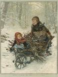 Two Children Bring Home a Barrow-Load of Firewood for the Christmas Fire-E. Blume-Laminated Photographic Print