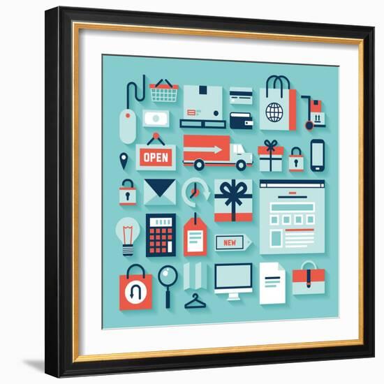 E-Commerce and Shopping Icons-bloomua-Framed Art Print