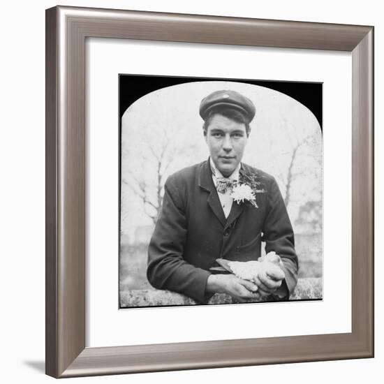 E Hack Holding a Pigeon, Late 19th or Early 20th Century-null-Framed Photographic Print