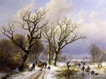 A Wooded Winter Landscape with Figures, 1863-E.J. Verboeckhoven and J.B. Klombeck-Framed Premier Image Canvas