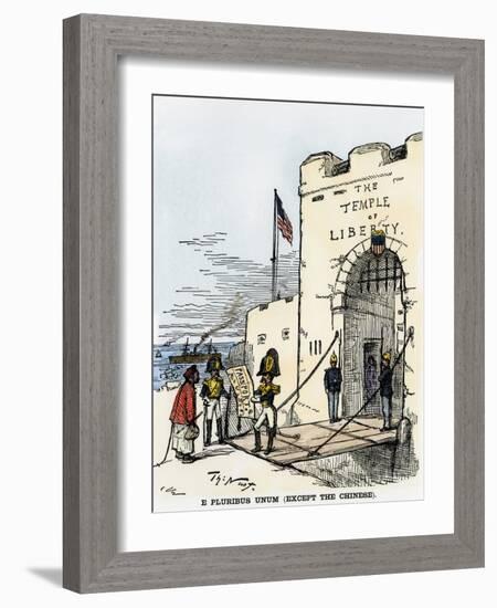 E Pluribus Unum (Except Chinese). Cartoon Criticizing American Anti-Chinese Immigration Policy, Cir-null-Framed Giclee Print