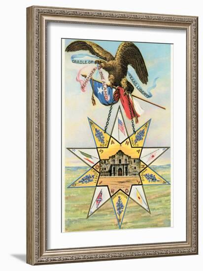 Eagle, Alamo in Star, Texas Liberty-null-Framed Art Print