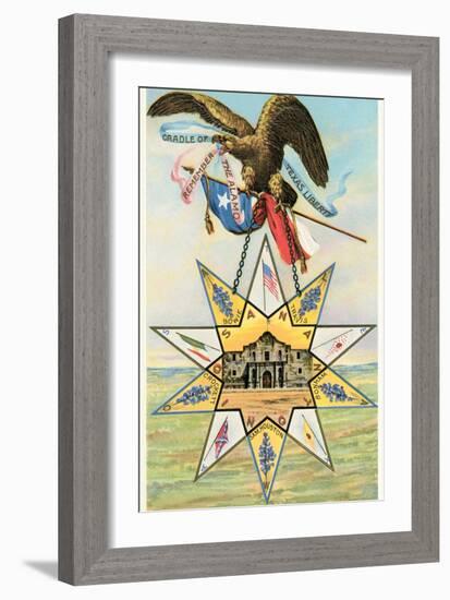 Eagle, Alamo in Star, Texas Liberty-null-Framed Art Print