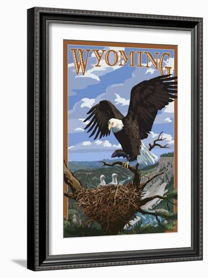 Eagle and Chicks - Wyoming-Lantern Press-Framed Art Print