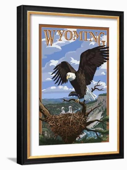 Eagle and Chicks - Wyoming-Lantern Press-Framed Art Print