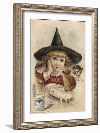 Eagle Brand Milk Trade Card with a Girl and Kittens-null-Framed Giclee Print