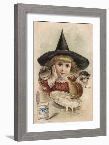 Eagle Brand Milk Trade Card with a Girl and Kittens-null-Framed Giclee Print