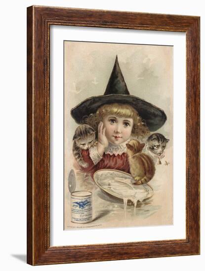 Eagle Brand Milk Trade Card with a Girl and Kittens-null-Framed Giclee Print