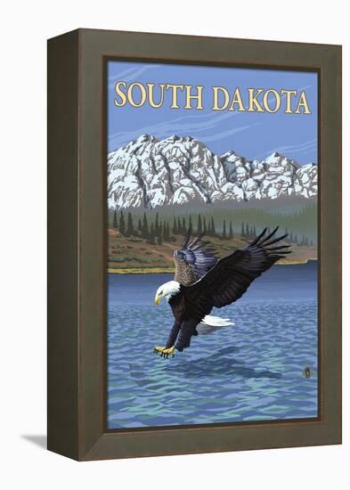 Eagle Diving - South Dakota-Lantern Press-Framed Stretched Canvas