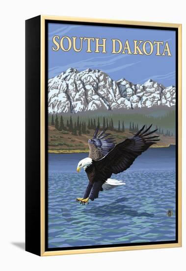 Eagle Diving - South Dakota-Lantern Press-Framed Stretched Canvas
