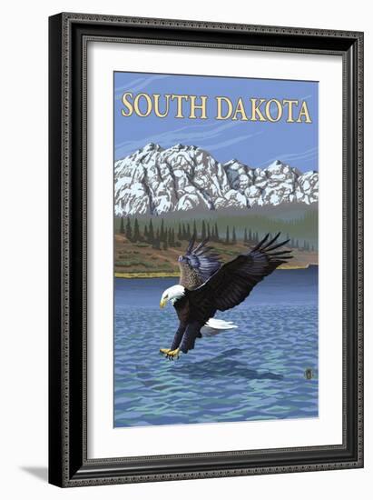 Eagle Diving - South Dakota-Lantern Press-Framed Art Print