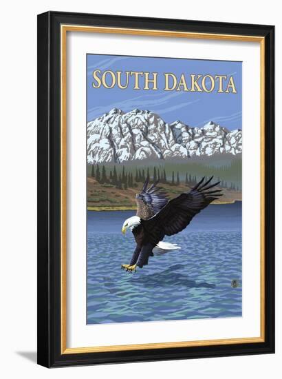 Eagle Diving - South Dakota-Lantern Press-Framed Art Print