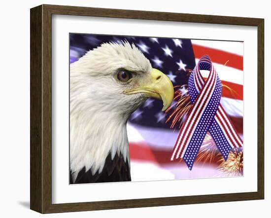 Eagle, Fireworks, Ribbon, and Flag-Bill Bachmann-Framed Photographic Print