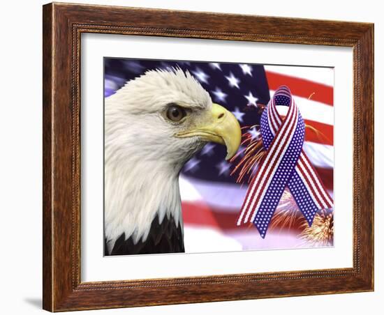 Eagle, Fireworks, Ribbon, and Flag-Bill Bachmann-Framed Photographic Print