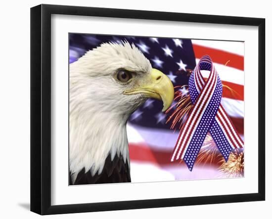 Eagle, Fireworks, Ribbon, and Flag-Bill Bachmann-Framed Photographic Print